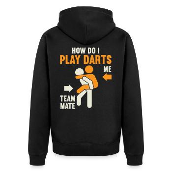 Dart Darts Pfeile Dartscheibe Dartspieler Pfeile - Unisex Premium Bio Zip Hoodie - Schwarz - Hinten - Nico (187cm)
