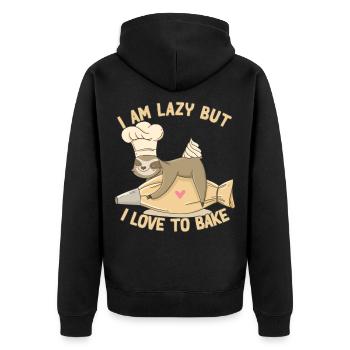 Faultier Bäcker lustiges Spruch Torten Süßigkeiten - Unisex Premium Bio Zip Hoodie - Schwarz - Hinten - Nico (187cm)