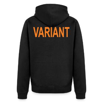orange VARIANT Backprint - Unisex Premium Bio Zip Hoodie - Schwarz - Hinten - Nico (187cm)