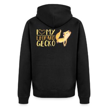 Leoparden Gecko Reptil Eidechse Reptilien - Unisex Premium Bio Zip Hoodie - Schwarz - Hinten - Nico (187cm)