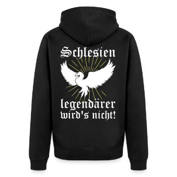 Schlesien Heimat Sprüche Adler Geschenkidee - Unisex Premium Bio Zip Hoodie - Schwarz - Hinten - Nico (187cm)