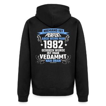 1982 - Unisex Premium Organic Zip Hoodie - black - Back - Nico (187cm)