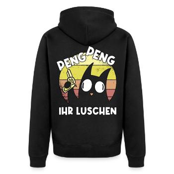 Katze Peng Luschen lustig Geschenk - Unisex Premium Bio Zip Hoodie - Schwarz - Hinten - Nico (187cm)