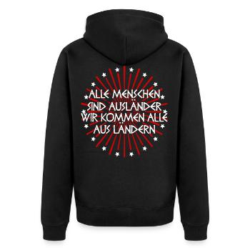 Antifaschismus Antifaschist Mensch Geschenk - Unisex Premium Bio Zip Hoodie - Schwarz - Hinten - Nico (187cm)