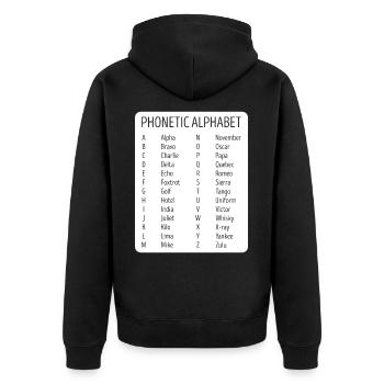 Flugzeug Pilot Fluglotse Phonetisches Alphabet - Unisex Premium Bio Zip Hoodie - Schwarz - Hinten - Nico (187cm)