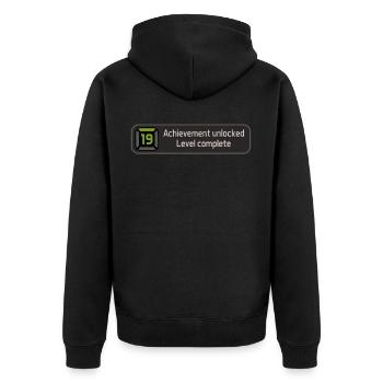 Achievement unlocked - Level 19 complete - Geburts - Unisex Premium Bio Zip Hoodie - Schwarz - Hinten - Nico (187cm)