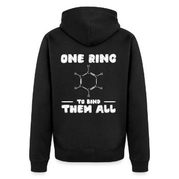 Chemie Benzolring Molekül Bindung - Unisex Premium Bio Zip Hoodie - Schwarz - Hinten - Nico (187cm)