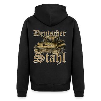 Panzer deutscher Stahl Infanterie Geschenkidee - Unisex Premium Bio Zip Hoodie - Schwarz - Hinten - Nico (187cm)