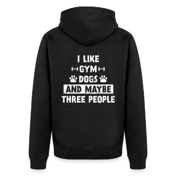 I like Gym, Dogs and maybe 3 people - Unisex Premium Bio Zip Hoodie - Schwarz - Hinten - Nico (187cm)