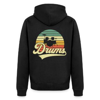 Schlagzeug Drums Retro Vintage - Unisex Premium Bio Zip Hoodie - Schwarz - Hinten - Nico (187cm)