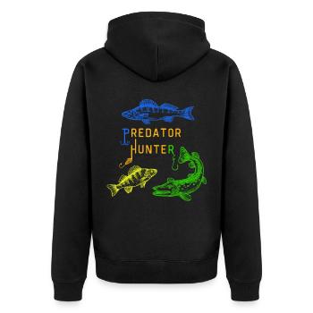 Fishing, fishing design with PIKE; PERCH & ZANDER - Unisex Premium Organic Zip Hoodie - black - Back - Nico (187cm)