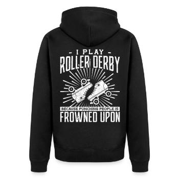 Ich spiele Roller Derby, weil Loching die Menschen - Unisex Premium Bio Zip Hoodie - Schwarz - Hinten - Nico (187cm)