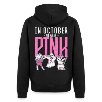 In october we wear pink Pink Ribbon Breast Cancer - Unisex Premium Bio Zip Hoodie - Schwarz - Hinten - Nico (187cm)