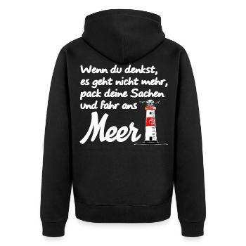 Meer Ostsee Nordsee Spruch Strand Leuchtturm - Unisex Premium Bio Zip Hoodie - Schwarz - Hinten - Nico (187cm)