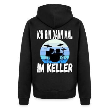 Ich bin dann mal im Keller - Unisex Premium Bio Zip Hoodie - Schwarz - Hinten - Nico (187cm)