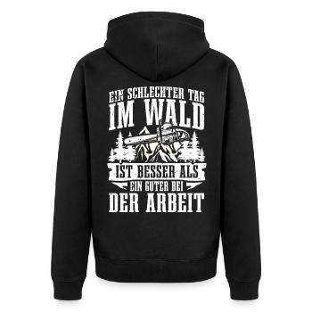 Ein schlechter Tag im Wald besser als bei der - Unisex Premium Bio Zip Hoodie - Schwarz - Hinten - Nico (187cm)
