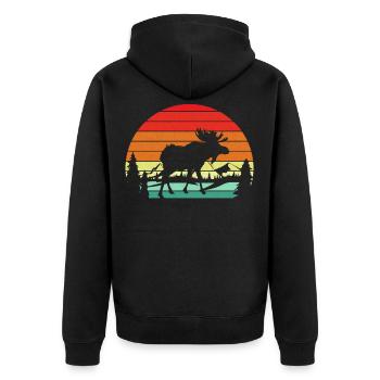 Elch Elch Vintage Retro Sonnenuntergang - Unisex Premium Bio Zip Hoodie - Schwarz - Hinten - Nico (187cm)