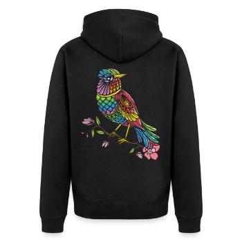 Vogel Mandala Vogelbeobachter Vogelfreund Buntes - Unisex Premium Bio Zip Hoodie - Schwarz - Hinten - Nico (187cm)