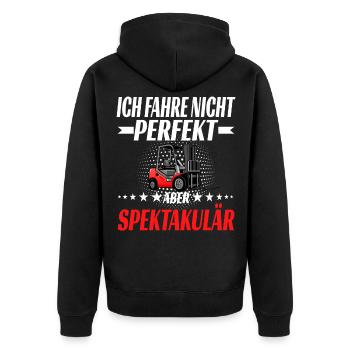 Ich fahre nicht perfekt aber spektakulär - Unisex Premium Bio Zip Hoodie - Schwarz - Hinten - Nico (187cm)