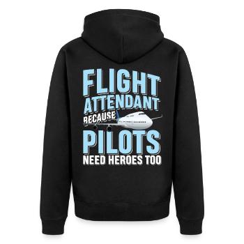 Flight attendant because pilots need heroes too - Unisex Premium Bio Zip Hoodie - Schwarz - Hinten - Nico (187cm)