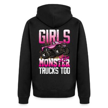 Girls Like Monster Trucks Too für Frauen und - Unisex Premium Bio Zip Hoodie - Schwarz - Hinten - Nico (187cm)