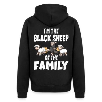Ich bin das schwarze Schaf der Familie - Unisex Premium Bio Zip Hoodie - Schwarz - Hinten - Nico (187cm)