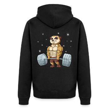 Erdmännchen Gewichtheben Fitness-Studio - Unisex Premium Bio Zip Hoodie - Schwarz - Hinten - Nico (187cm)