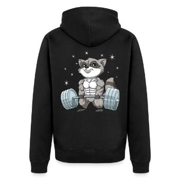 Waschbär Gewichtheben Fitness-Studio - Unisex Premium Bio Zip Hoodie - Schwarz - Hinten - Nico (187cm)