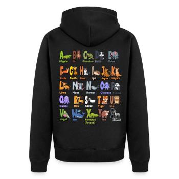Alphabet Tiere ABCs Lernen - Unisex Premium Bio Zip Hoodie - Schwarz - Hinten - Nico (187cm)
