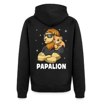 Papalion Löwe Papa und Baby Papa Vatertag für - Unisex Premium Bio Zip Hoodie - Schwarz - Hinten - Nico (187cm)