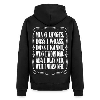 Mia g`langts... - Unisex Premium Bio Zip Hoodie - Schwarz - Hinten - Nico (187cm)