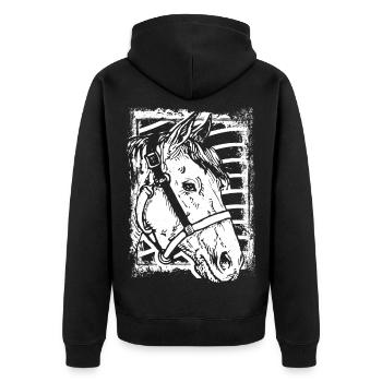Reiten - Reiter - Pferd - Pferdekopf - Unisex Premium Bio Zip Hoodie - Schwarz - Hinten - Nico (187cm)