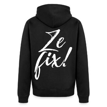 ZEFIX! - Unisex Premium Bio Zip Hoodie - Schwarz - Hinten - Nico (187cm)
