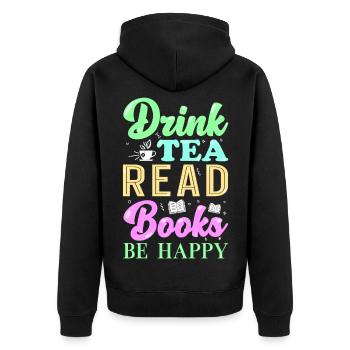 Lesen Bücher Tee - Unisex Premium Bio Zip Hoodie - Schwarz - Hinten - Nico (187cm)