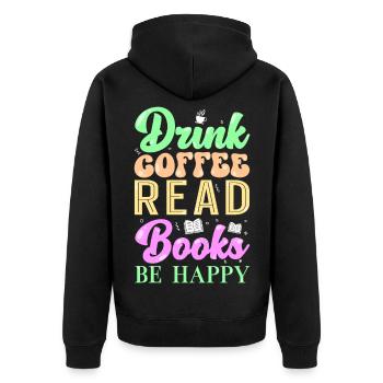 Lesen Kaffee Bücher - Unisex Premium Bio Zip Hoodie - Schwarz - Hinten - Nico (187cm)