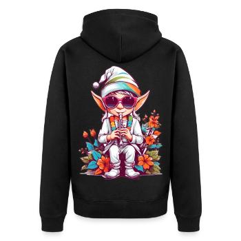 Elf with flute - Unisex Premium Organic Zip Hoodie - black - Back - Nico (187cm)