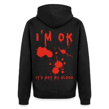 I'm Fine (English) - Unisex Premium Organic Zip Hoodie - black - Back - Nico (187cm)