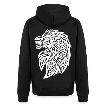 Stammes-Löwe - Unisex Premium Bio Zip Hoodie - Schwarz - Hinten - Nico (187cm)