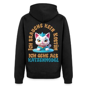 Katzenmodel - Karneval - Unisex Premium Bio Zip Hoodie - Schwarz - Hinten - Nico (187cm)