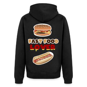 Fast-Food Liebhaber Motiv - Unisex Premium Bio Zip Hoodie - Schwarz - Hinten - Nico (187cm)