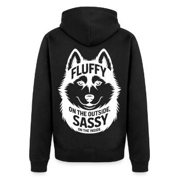 Außen flauschig, innen frech, kräftig - Unisex Premium Bio Zip Hoodie - Schwarz - Hinten - Nico (187cm)