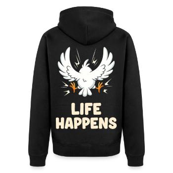 La vie arrive, drôle de dessin animé d'oiseau - Veste à capuche bio Premium Unisexe - noir - Dos - Nico (187cm)