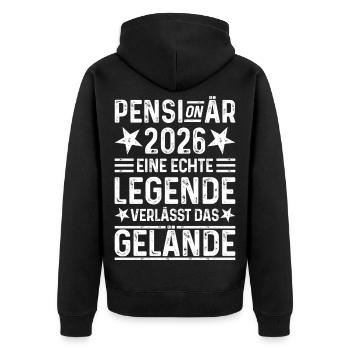 Pensionär 2026 Echte Legende verlässt das Gelände - Unisex Premium Bio Zip Hoodie - Schwarz - Hinten - Nico (187cm)