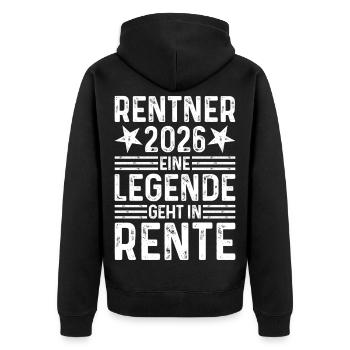 Rentner 2026 - Eine Legende geht in Rente  - Unisex Premium Bio Zip Hoodie - Schwarz - Hinten - Nico (187cm)