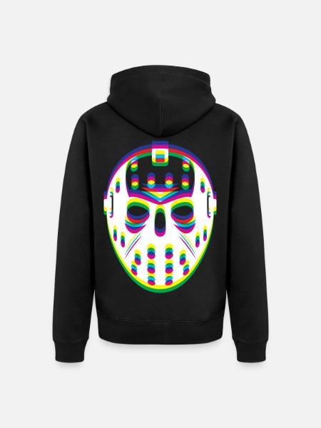 EDM Techno Rave Hockey Maske - Unisex Premium Bio Zip Hoodie - Schwarz