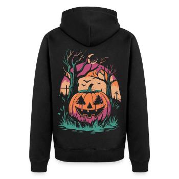 Herbstlicher verzauberter Kürbis - Unisex Premium Bio Zip Hoodie - Schwarz - Hinten - Nico (187cm)