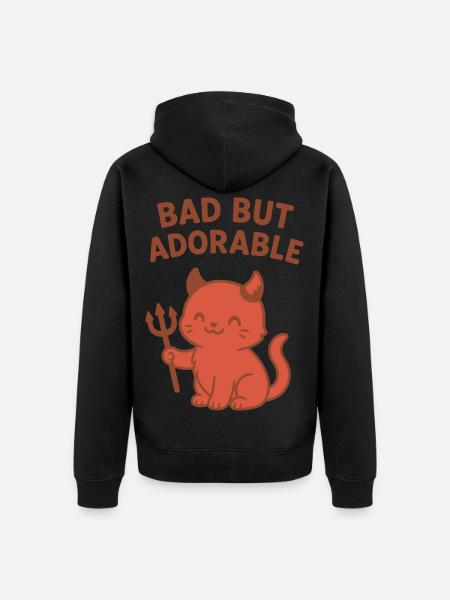 Bad But Adorable Devil Cat - Unisex Premium Organic Zip Hoodie - black