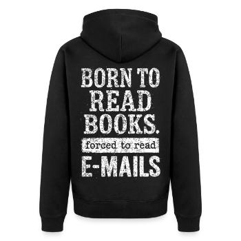 Born to Read Books – Statement - Unisex Premium Organic Zip Hoodie - black - Back - Nico (187cm)