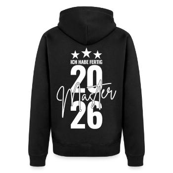 Master 2026 Ich habe fertig - Unisex Premium Bio Zip Hoodie - Schwarz - Hinten - Nico (187cm)
