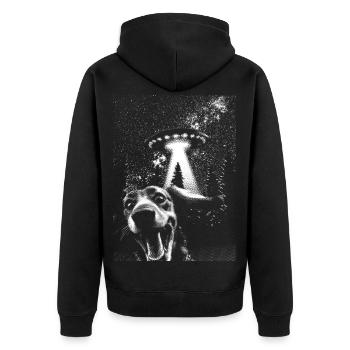 UFO und Hund Hundeshirt Funshirt - Unisex Premium Bio Zip Hoodie - Schwarz - Hinten - Nico (187cm)